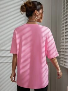 SHEIN Unity Áo thun nữ Lá thư Nhiệt đới Giải trí - Hồng - Xem 2