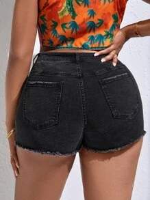 SHEIN SXY Plus Ripped Raw Hem Denim Shorts