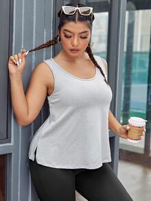 Plus Split Hem Sports Tank Top - Light Grey - View 2