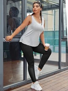 Plus Split Hem Sports Tank Top - Light Grey - View 3