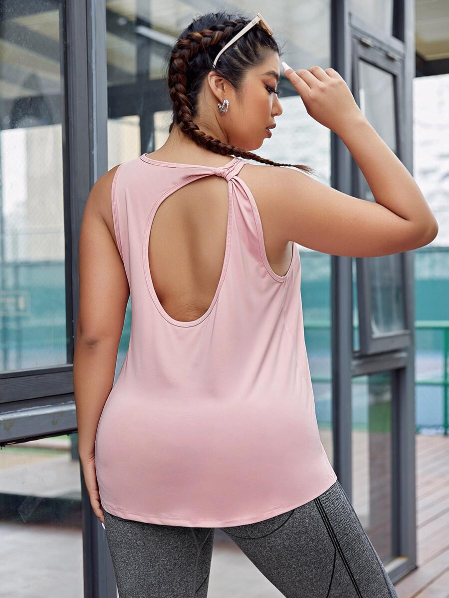 SHEIN Daily&Casual Plus Cut Out Back Sports Tank Top - Baby Pink - View 1