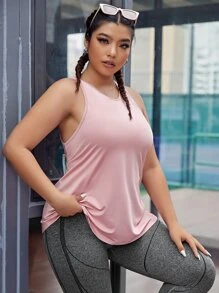 SHEIN Daily&Casual Plus Cut Out Back Sports Tank Top - Baby Pink - View 4