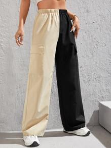 SHEIN PETITE Two Tone Flap Pocket Side Cargo Pants
