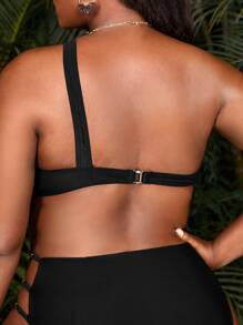 SHEIN Swim Curve Summer Plus Size One Shoulder Cut Out Underwire Push Up Bikini Top - Black - View 2