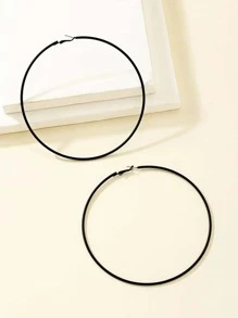 極簡圓耳環 - 黑色 - 查看 5