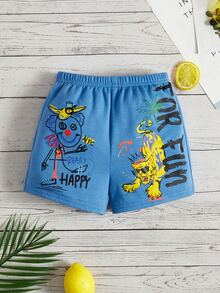 SHEIN Baby Boy Letter & Cartoon Graphic Shorts - Blue - View 6