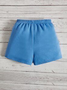 SHEIN Baby Boy Letter & Cartoon Graphic Shorts - Blue - View 7