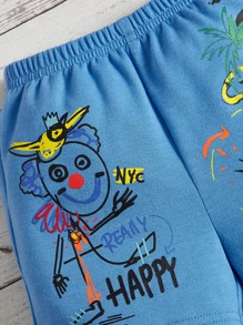 SHEIN Baby Boy Letter & Cartoon Graphic Shorts - Blue - View 8
