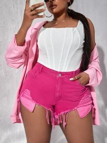 SHEIN SXY Plus Raw Hem Denim Shorts