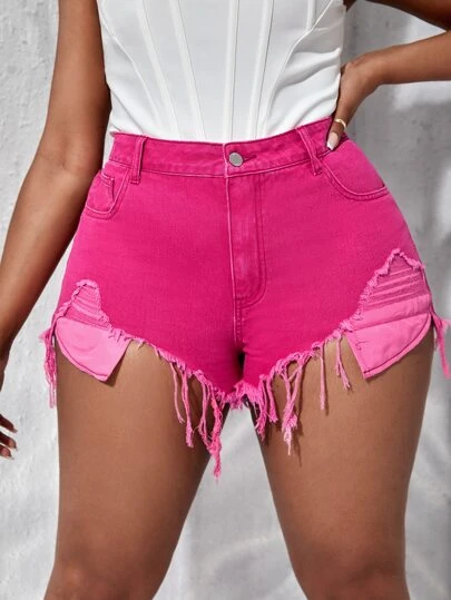SHEIN SXY Plus Raw Hem Denim Shorts
