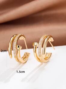 1入組方晶鋯石裝飾開口耳環銅首飾類 - 金黃色 - 查看 3