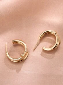 1入組方晶鋯石裝飾開口耳環銅首飾類 - 金黃色 - 查看 4