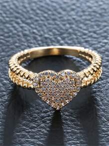 1 Stück Kupferschmuck-Ring mit Herz-Dekor aus kubischem Zirkonia, Valentinstag, Mutter, Muttertag, Geschenk