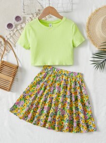 SHEIN Bộ hai mảnh Gái Gân đan Hoa Boho - Nhiều màu - Xem 1