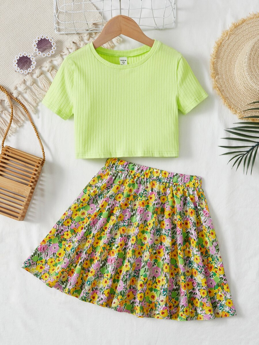 SHEIN Bộ hai mảnh Gái Gân đan Hoa Boho - Nhiều màu - Xem 1