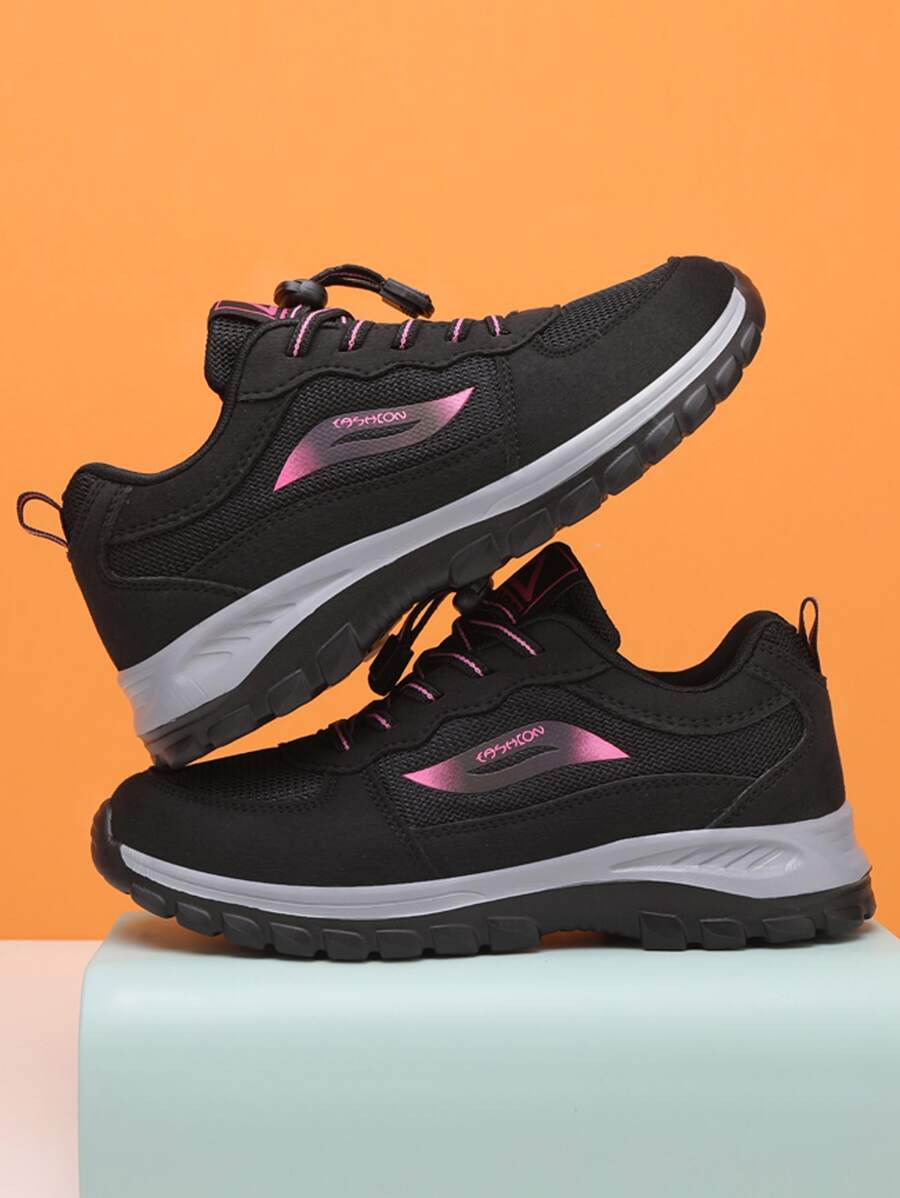 女士透氣字母圖案前綁帶運動運動登山鞋