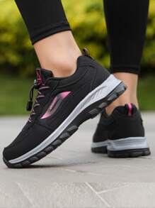 女士透氣字母圖案前綁帶運動運動登山鞋