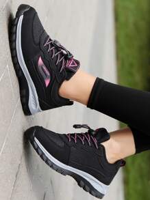 女士透氣字母圖案前綁帶運動運動登山鞋