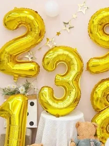 1pc 32-Inch Aluminum Film Balloon Number Balloon For Birthday Party Decoration, - Gold - View 1
