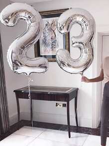 1pc 32-Inch Number Shaped Aluminum Balloon For Birthday Party Decoration, - Silver - View 5