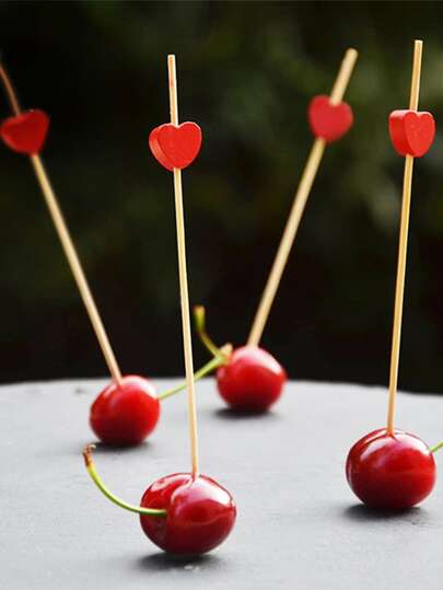 100入組/套竹製一次性棒心形裝飾一次性廚具派對
