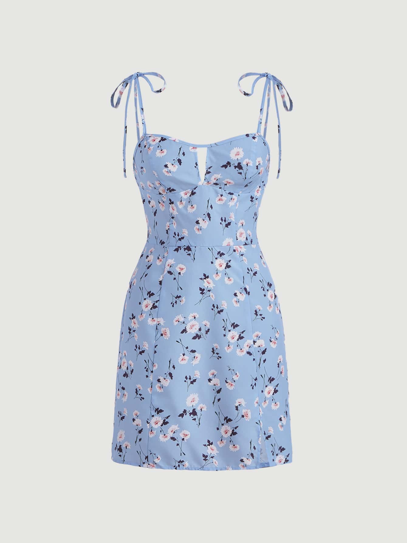 SHEIN MOD 印花肩上打結吊帶連衣裙 - 淺藍色 - 查看 1