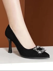 女士尖头高跟鞋，带水钻装饰，黑色 - 黑色 - 查看 1