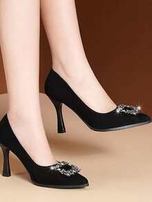 女士尖头高跟鞋，带水钻装饰，黑色 - 黑色 - 查看 3