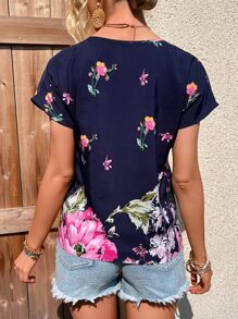 SHEIN VCAY Áo sơ mi nữ Hoa Boho - Màu xanh hải quân - Xem 2