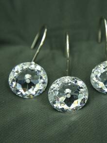 12pcs Polyresin Shower Curtain Hook, Modern Rhinestone Decor Shower Curtain Hook For Bathroom - Clear - View 5