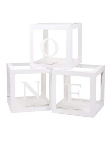 3pcs Paper Balloon Box & 3pcs Letter Design Sticker, Modern Paper Balloon Accessory For Birthday - White - View 3