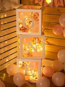 3pcs Paper Balloon Box & 3pcs Letter Design Sticker, Modern Paper Balloon Accessory For Birthday - White - View 1