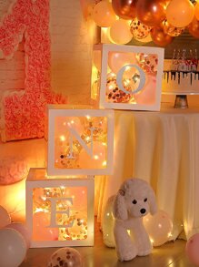 3pcs Paper Balloon Box & 3pcs Letter Design Sticker, Modern Paper Balloon Accessory For Birthday - White - View 2