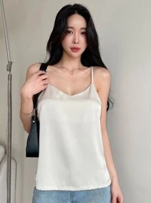 DAZY Áo ba lỗ Cami Top trơn - Màu be - Xem 3