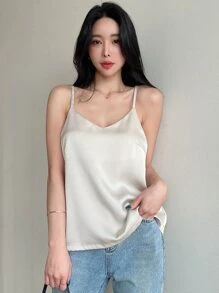 DAZY Áo ba lỗ Cami Top trơn - Màu be - Xem 4