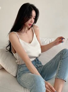 DAZY Áo ba lỗ Cami Top trơn - Màu be - Xem 8