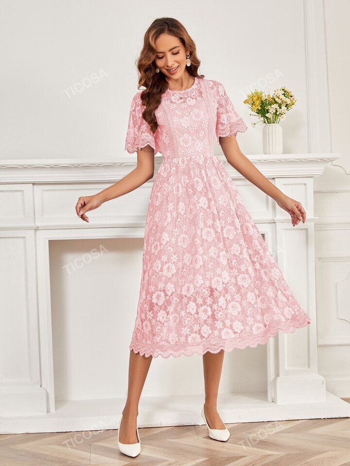 Floral Print Butterfly Sleeve Lace Dress SHEIN USA
