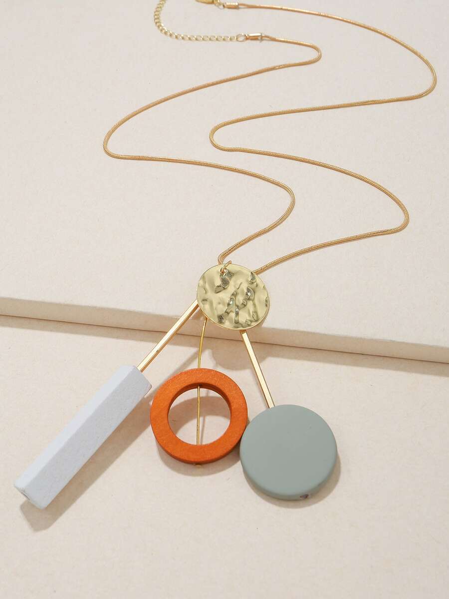 圓形和圓形吊飾項鍊 - 彩色 - 查看 1