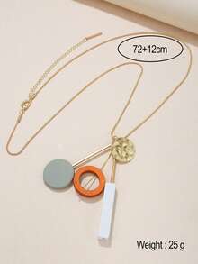 圓形和圓形吊飾項鍊 - 彩色 - 查看 3