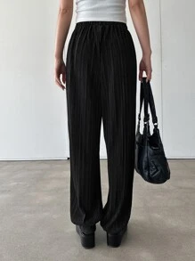 DAZY Solid Plisse Jogger Trousers - Black - View 2