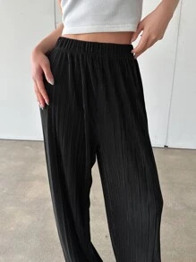 DAZY Solid Plisse Jogger Trousers - Black - View 3