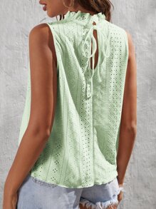 SHEIN VCAY 褶邊網眼刺繡背心上衣 - 薄荷綠 - 查看 2