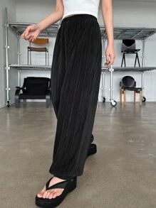 DAZY Solid Plisse Jogger Trousers - Black - View 8