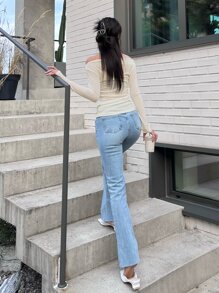 Off Shoulder Xù Áo - Màu be - Xem 2