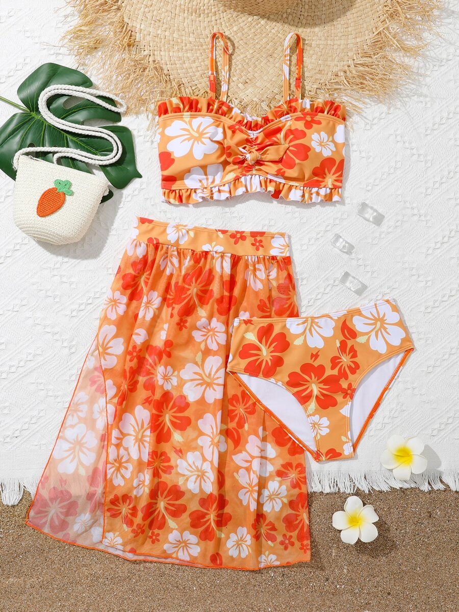 Ensemble De Maillot De Bain Fille 4 Pièces - Bikini Tendance - Taille 7 à 14 Ans - Confort Plage
