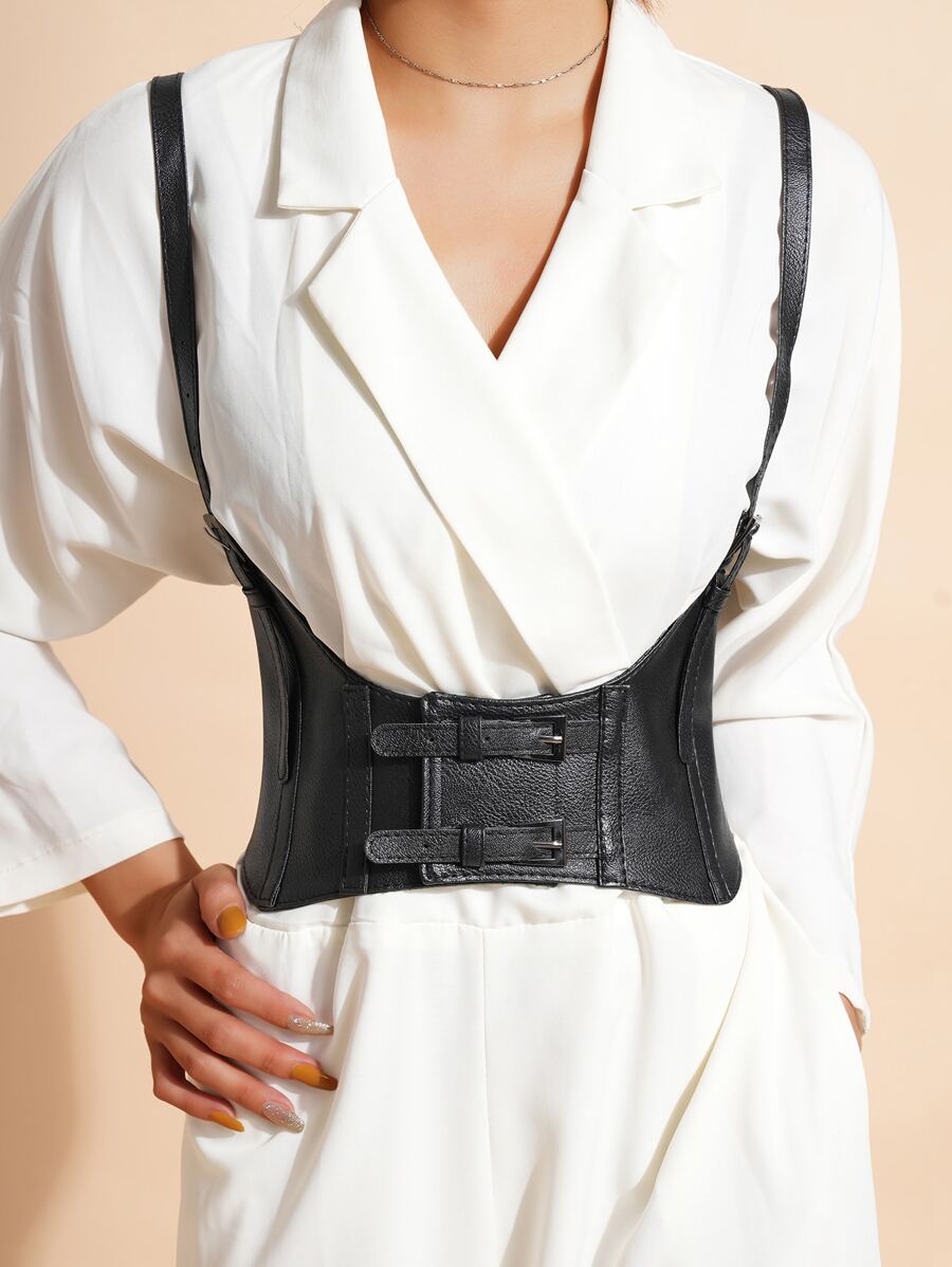 Steampunk Buckle Decor Harness Belt For Coats And Dresses Halloween Corset - Black - View 1