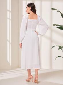 Modelyn 印花方領燈籠袖連衣裙 - 白色 - 查看 5