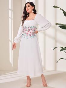 Modelyn 印花方領燈籠袖連衣裙 - 白色 - 查看 3