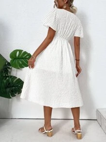 Breezaya 蝴蝶袖紐扣細節高衩連衣裙 - 白色 - 查看 2