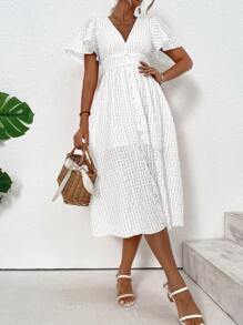 Breezaya 蝴蝶袖紐扣細節高衩連衣裙 - 白色 - 查看 4